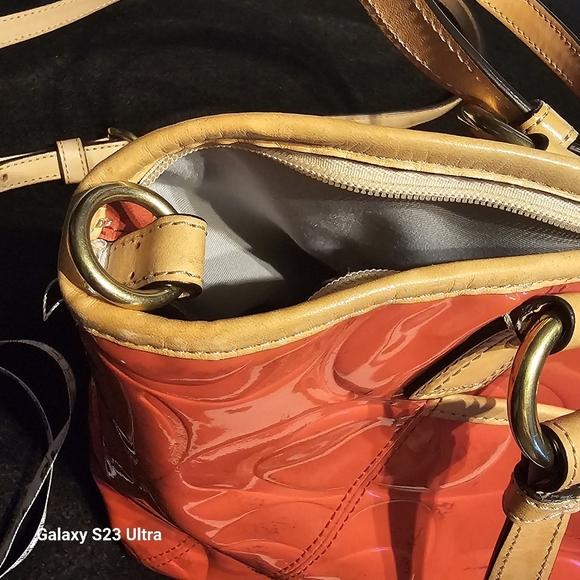 Coach Peyton Embossed Tote Orange/Coral - Picture 9 of 16
